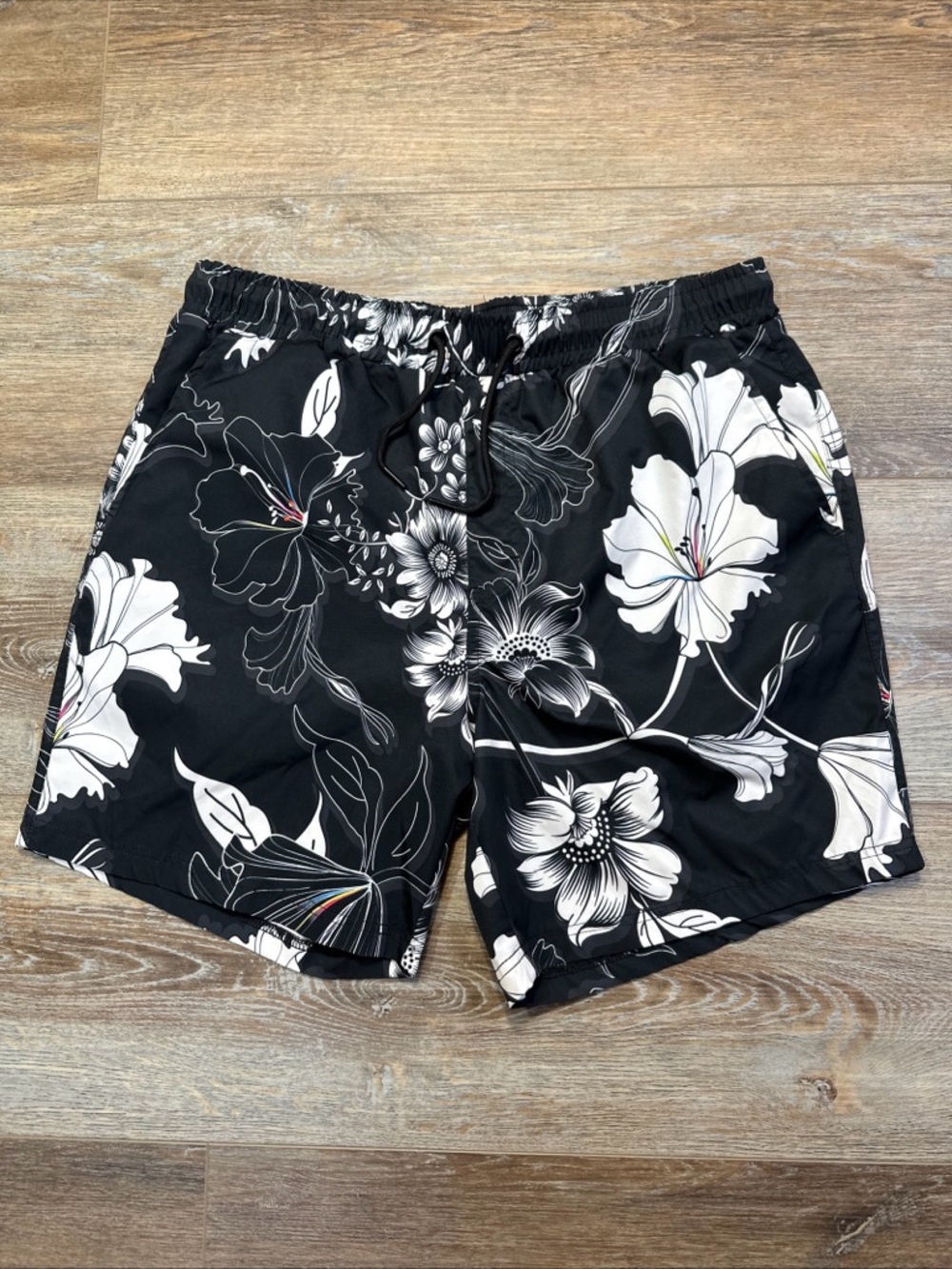 South Pole Black and White Floral Swim Trunks